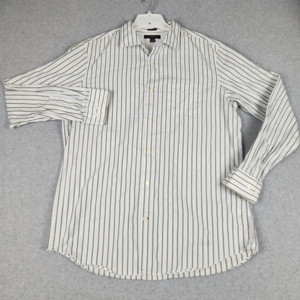 Banana Republic Dress Shirt Mens XL 17-17.5 White Green Striped Fitted Button Up